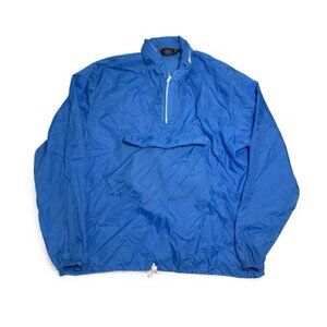 Vintage Sears Y2K Anorak Windbreaker Jacket Men Large Blue 1/4 Zip Optional Hood